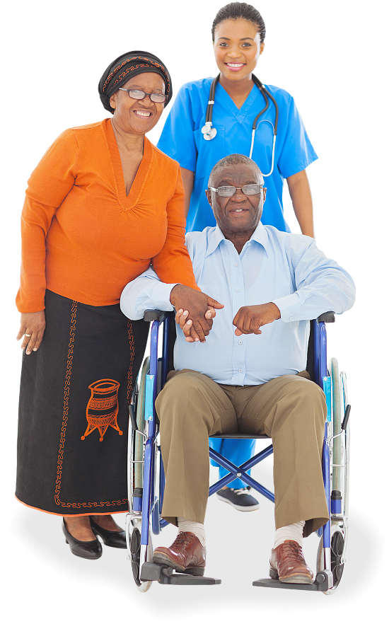 senior woman and man with nurse smiling